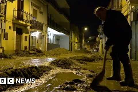 Italian island of Sicily battered by torrential rain and strong winds - BBC News
