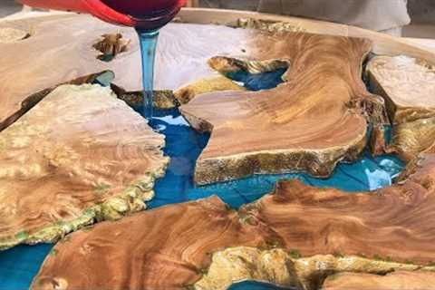 Woodworking Products / Homemade Navy Blue Olive Wood Table Top With Epoxy Designed By Noob..