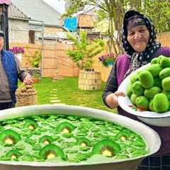 Harvested Fresh Kiwi Fruit! Making Jam and Cake in the Azerbaijan Village!