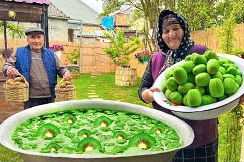 Harvested Fresh Kiwi Fruit! Making Jam and Cake in the Azerbaijan Village!