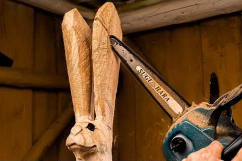Wooden Log Rabbit Carving: Mastering Chainsaw Artistry | Woodworking Project